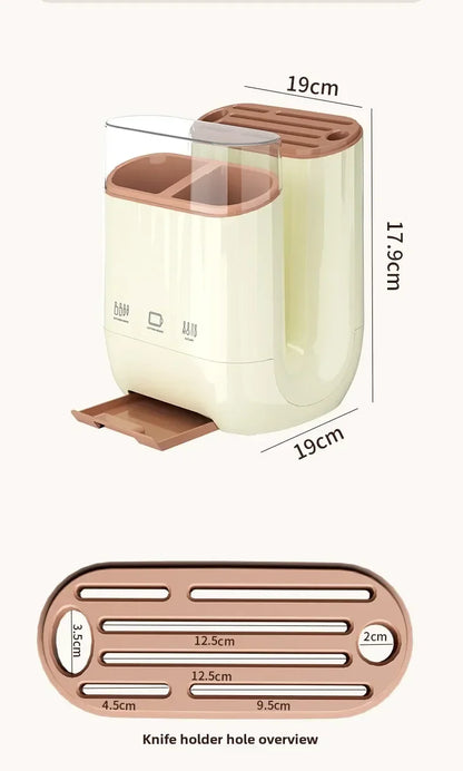 Kitchen Shelf with Cutting Board & Knife Holder – Countertop Drain Rack & Cutlery Organiser